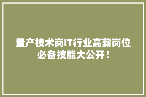 量产技术岗IT行业高薪岗位必备技能大公开！ 项目报告