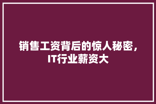 销售工资背后的惊人秘密，IT行业薪资大