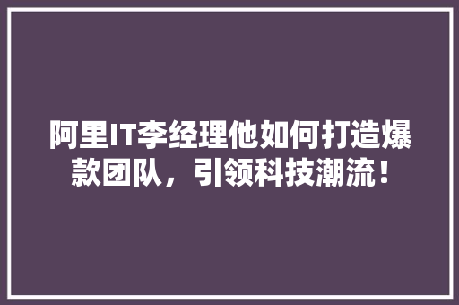 阿里IT李经理他如何打造爆款团队，引领科技潮流！ 商务信函