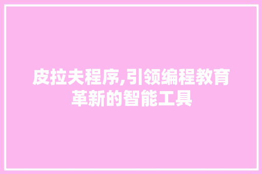 皮拉夫程序,引领编程教育革新的智能工具