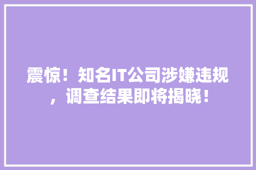 震惊！知名IT公司涉嫌违规，调查结果即将揭晓！ 缓存Redis