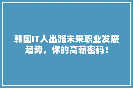 韩国IT人出路未来职业发展趋势，你的高薪密码！