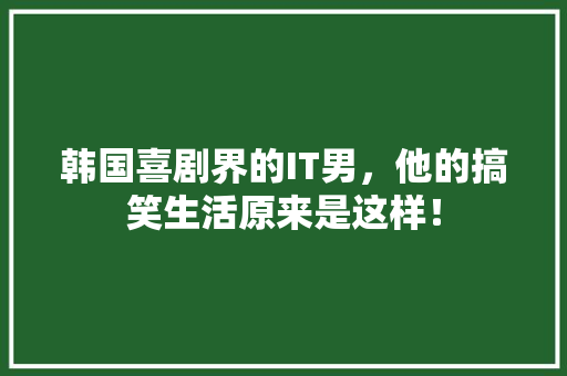 韩国喜剧界的IT男，他的搞笑生活原来是这样！ 前端技术