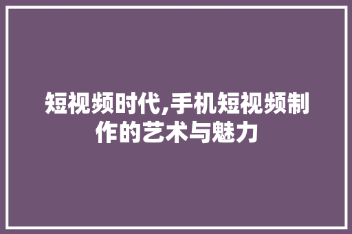 短视频时代,手机短视频制作的艺术与魅力 后端技术
