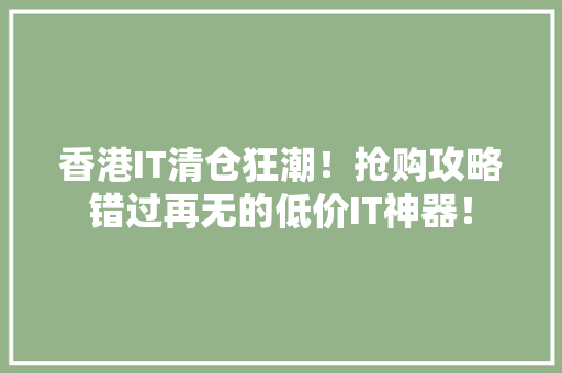 香港IT清仓狂潮！抢购攻略错过再无的低价IT神器！ 项目报告