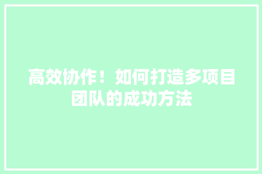 高效协作！如何打造多项目团队的成功方法 市场营销范文