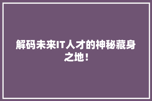 解码未来IT人才的神秘藏身之地！ 项目报告