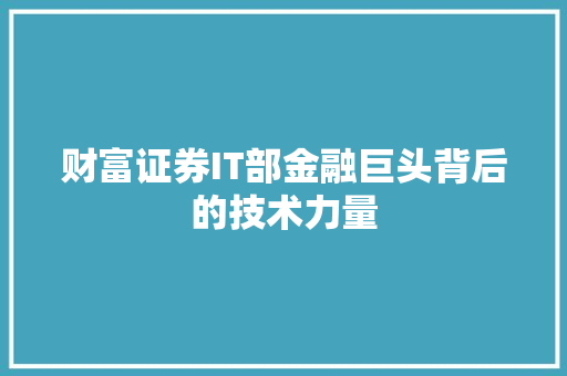 财富证券IT部金融巨头背后的技术力量 项目报告