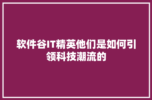 软件谷IT精英他们是如何引领科技潮流的 市场营销范文