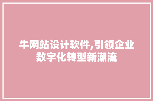 牛网站设计软件,引领企业数字化转型新潮流 缓存Redis