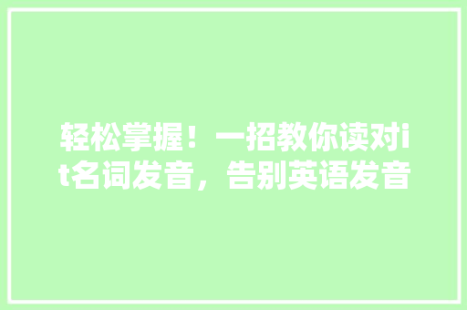 轻松掌握！一招教你读对it名词发音，告别英语发音尴尬