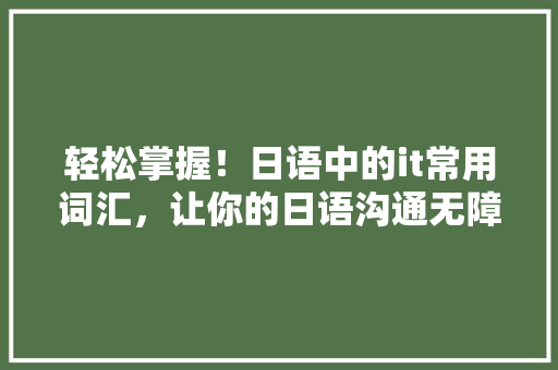 轻松掌握！日语中的it常用词汇，让你的日语沟通无障碍