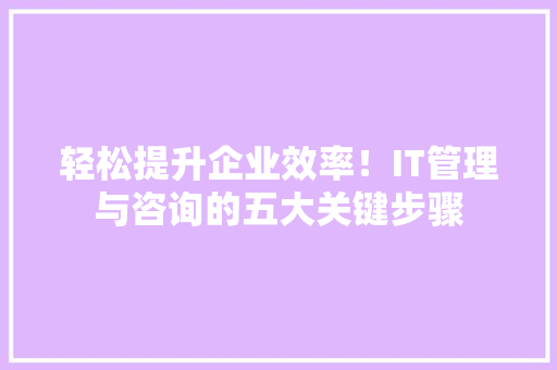 轻松提升企业效率！IT管理与咨询的五大关键步骤 响应式设计