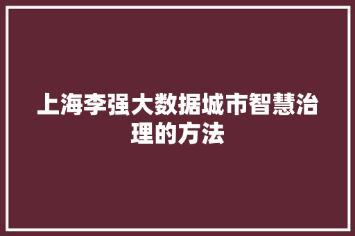 上海李强大数据城市智慧治理的方法