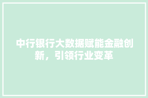 中行银行大数据赋能金融创新，引领行业变革
