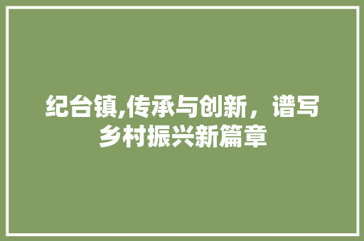 纪台镇,传承与创新，谱写乡村振兴新篇章
