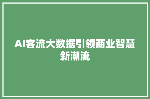 AI客流大数据引领商业智慧新潮流
