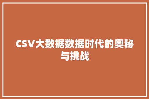 CSV大数据数据时代的奥秘与挑战