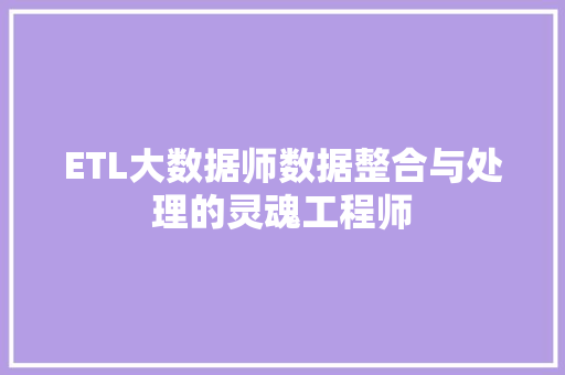 ETL大数据师数据整合与处理的灵魂工程师