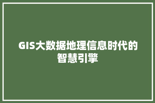 GIS大数据地理信息时代的智慧引擎