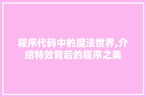程序代码中的魔法世界,介绍特效背后的程序之美