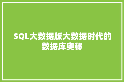 SQL大数据版大数据时代的数据库奥秘
