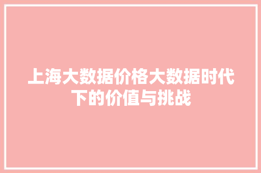 上海大数据价格大数据时代下的价值与挑战