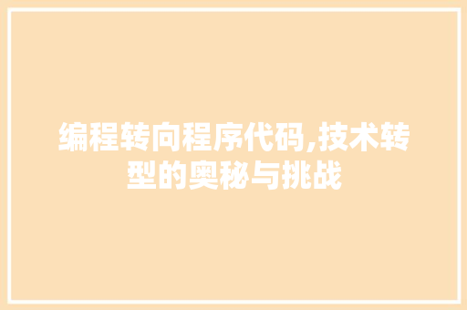 编程转向程序代码,技术转型的奥秘与挑战 后端技术