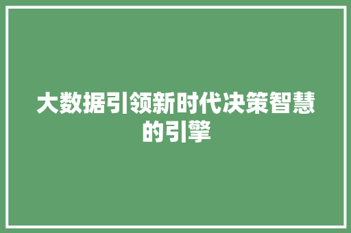 大数据引领新时代决策智慧的引擎