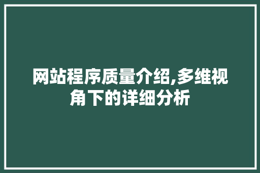 网站程序质量介绍,多维视角下的详细分析 网站建设