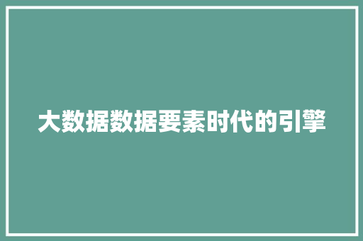 大数据数据要素时代的引擎