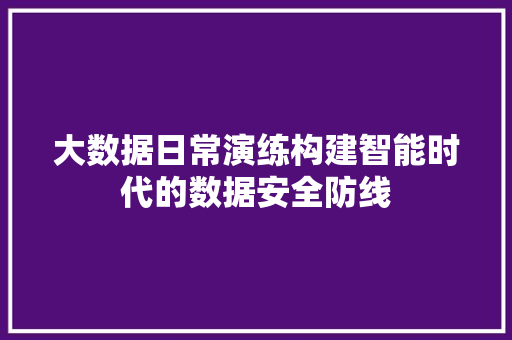 大数据日常演练构建智能时代的数据安全防线