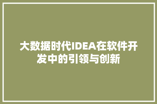 大数据时代IDEA在软件开发中的引领与创新