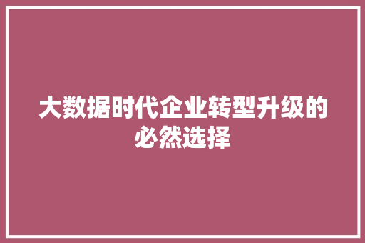 大数据时代企业转型升级的必然选择 网站建设