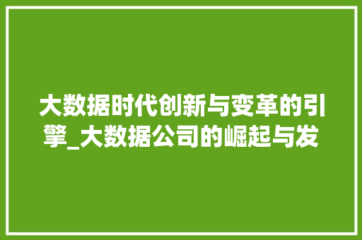 大数据时代创新与变革的引擎_大数据公司的崛起与发展