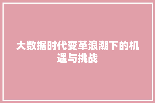 大数据时代变革浪潮下的机遇与挑战 MySQL