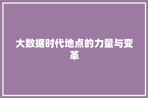 大数据时代地点的力量与变革