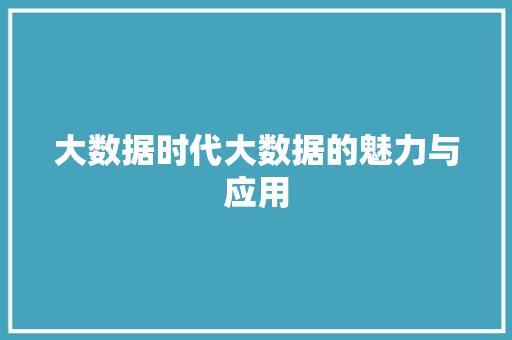 大数据时代大数据的魅力与应用