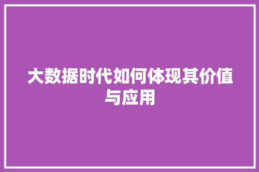 大数据时代如何体现其价值与应用