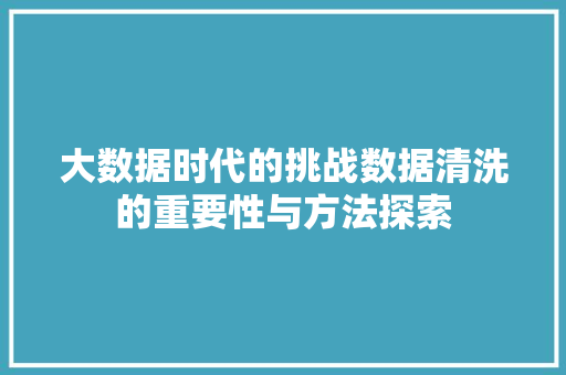 大数据时代的挑战数据清洗的重要性与方法探索