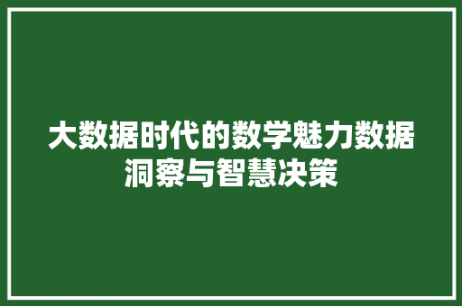 大数据时代的数学魅力数据洞察与智慧决策