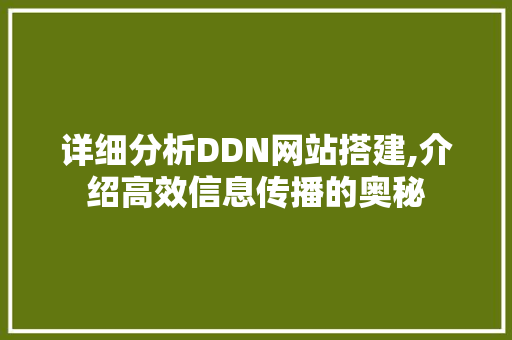详细分析DDN网站搭建,介绍高效信息传播的奥秘 市场营销范文