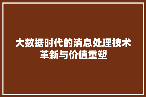 大数据时代的消息处理技术革新与价值重塑