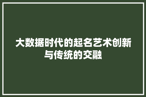 大数据时代的起名艺术创新与传统的交融