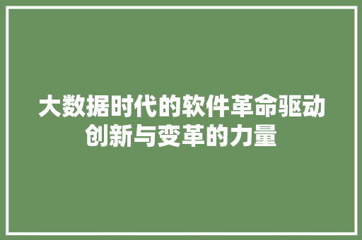 大数据时代的软件革命驱动创新与变革的力量