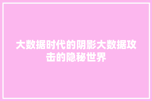 大数据时代的阴影大数据攻击的隐秘世界