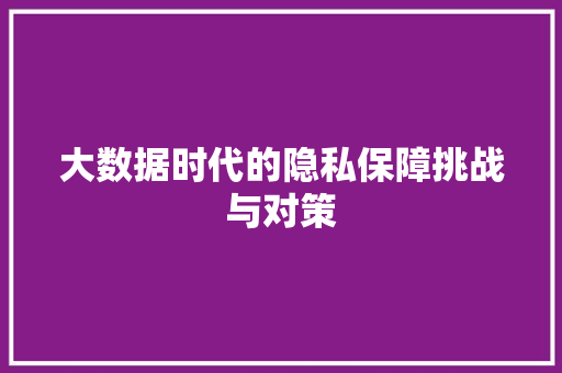 大数据时代的隐私保障挑战与对策