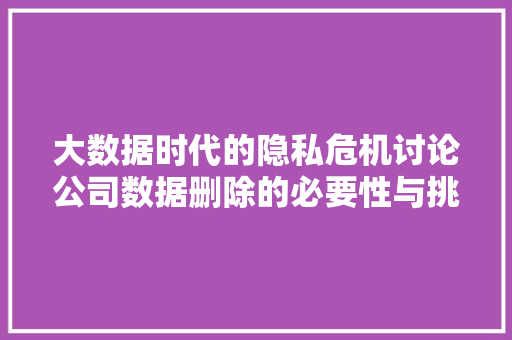 大数据时代的隐私危机讨论公司数据删除的必要性与挑战