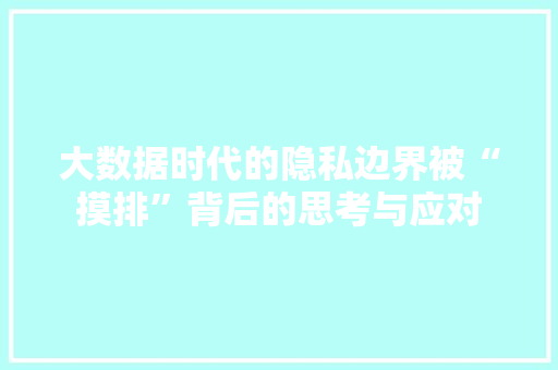 大数据时代的隐私边界被“摸排”背后的思考与应对