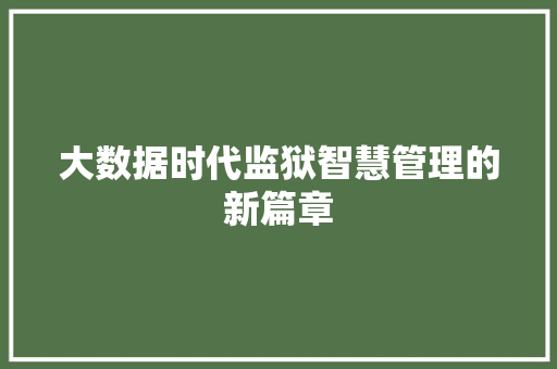 大数据时代监狱智慧管理的新篇章